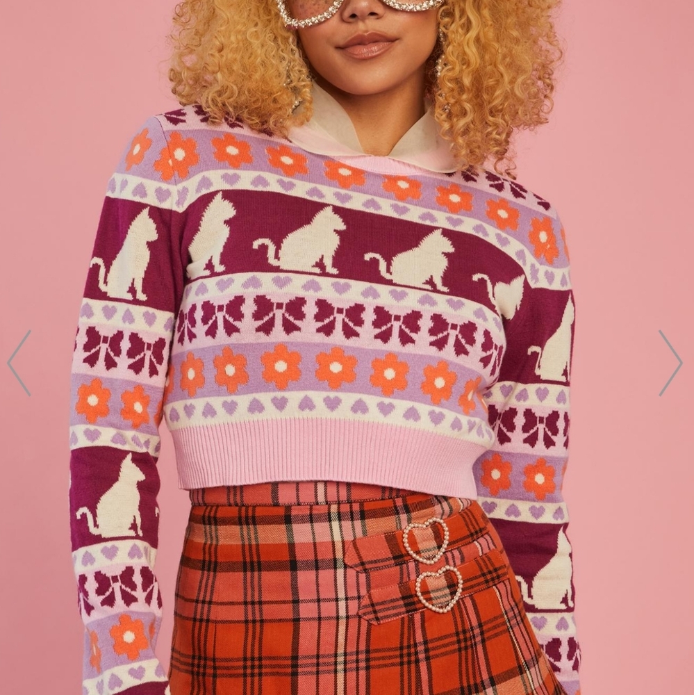 Dolls Kill Check Meowt Crop Sweater - SM